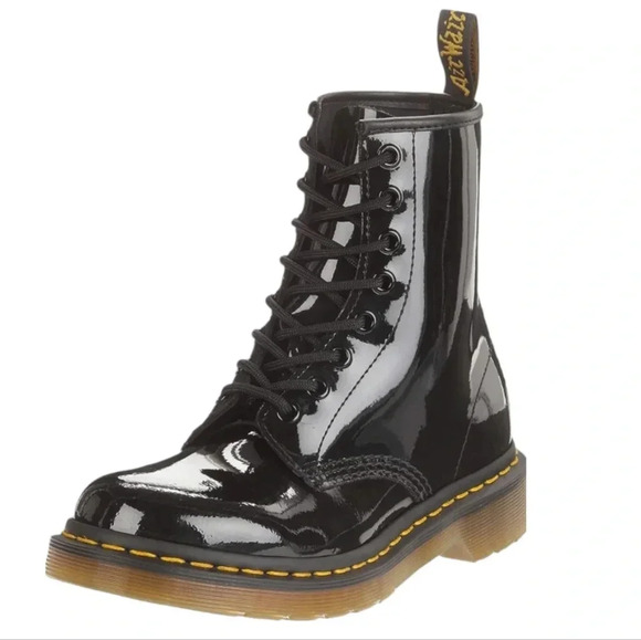 DR. MARTENS 1460 AirWair black patent leather 8 eye lace-up zipper boots Size 3 - Picture 1 of 12